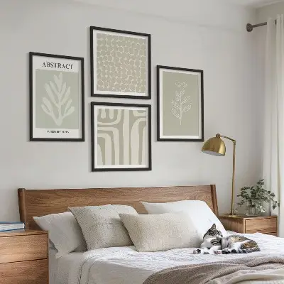 Set de cuadros modernos para salón con patrones vegetales y geométricos