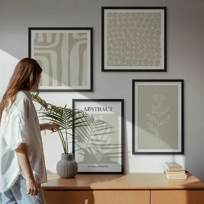 Set de cuadros modernos para salón con patrones vegetales y geométricos