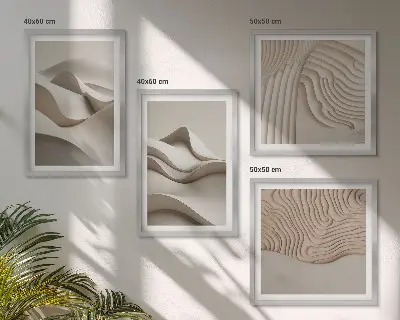 Set de 4 cuadros para salón diseño de ondas abstractas en color beige