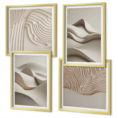 Set de 4 cuadros para salón diseño de ondas abstractas en color beige