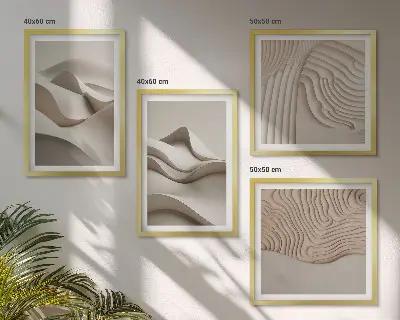 Set de 4 cuadros para salón diseño de ondas abstractas en color beige