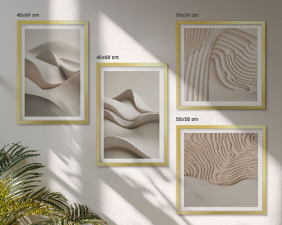 Set de 4 cuadros para salón Ondas abstractas de color beige