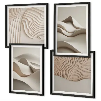 Set de 4 cuadros para salón diseño de ondas abstractas en color beige