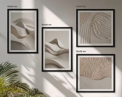 Set de 4 cuadros para salón diseño de ondas abstractas en color beige