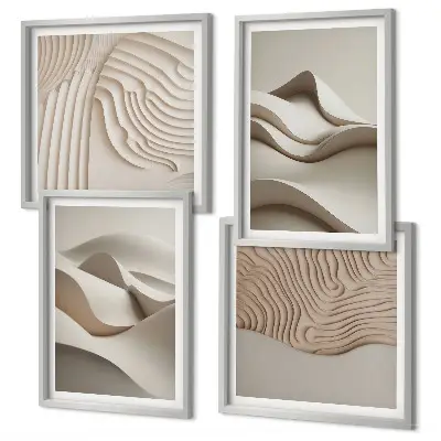 Set de 4 cuadros para salón diseño de ondas abstractas en color beige
