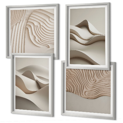 Set de 4 cuadros para salón Ondas abstractas de color beige