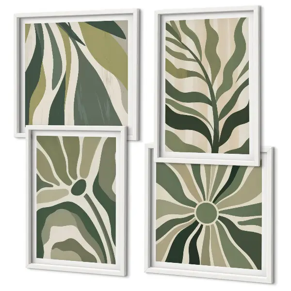 Galería de pared hojas pintadas en tono verde
