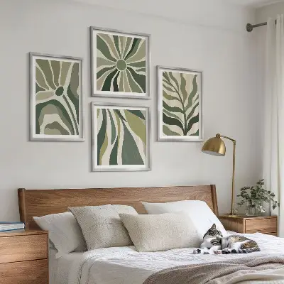 Galería de pared hojas pintadas en tono verde