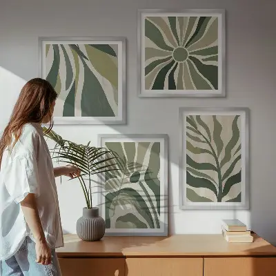 Galería de pared hojas pintadas en tono verde