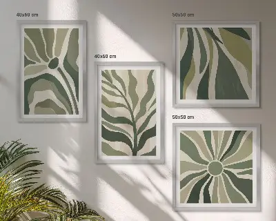 Galería de pared hojas pintadas en tono verde