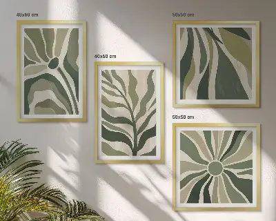 Galería de pared hojas pintadas en tono verde