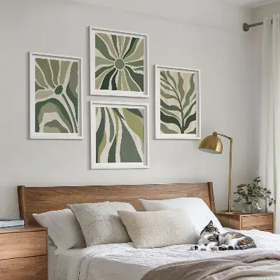 Galería de pared hojas pintadas en tono verde