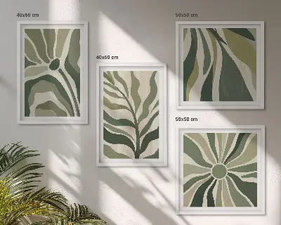 Galería de pared hojas pintadas en tono verde