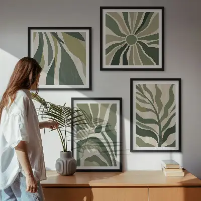 Galería de pared hojas pintadas en tono verde