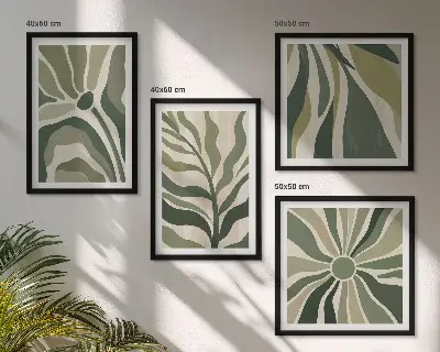 Galería de pared hojas pintadas en tono verde