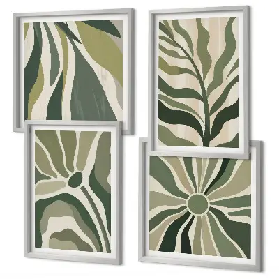 Galería de pared hojas pintadas en tono verde