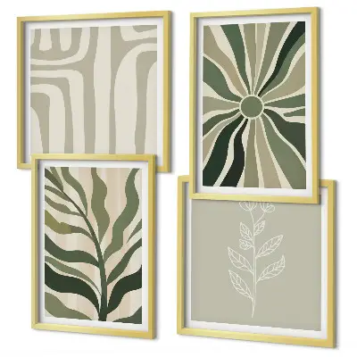 Set de cuadros modernos con diseños de plantas minimalistas en color verde para salón