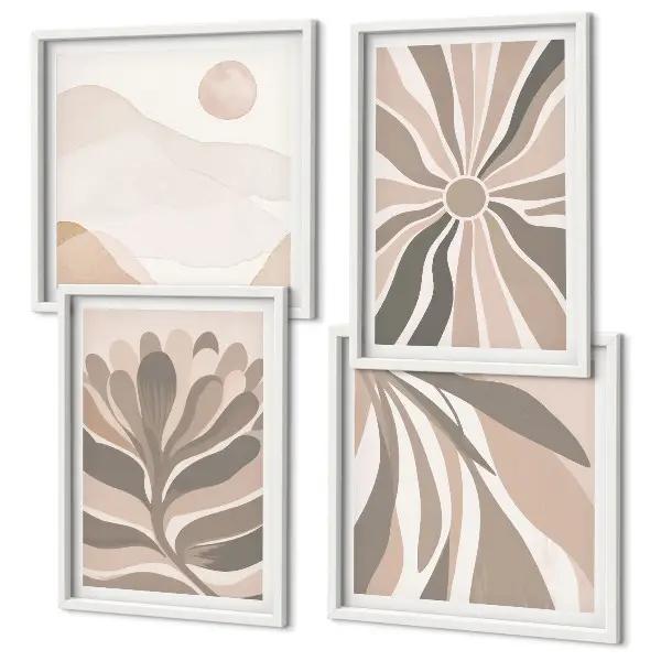 Set de 4 cuadros decorativos para salón con diseño de patrones abstractos de plantas