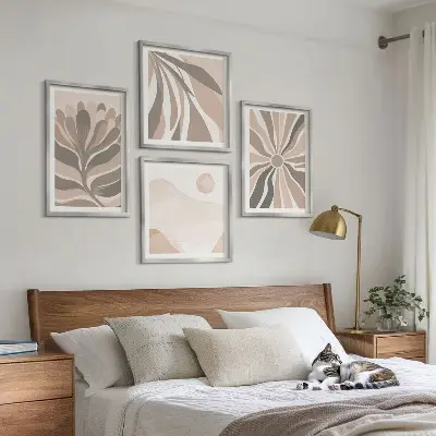 Set de 4 cuadros decorativos para salón con diseño de patrones abstractos de plantas