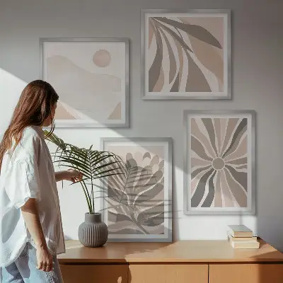 Set de 4 cuadros decorativos para salón con diseño de patrones abstractos de plantas