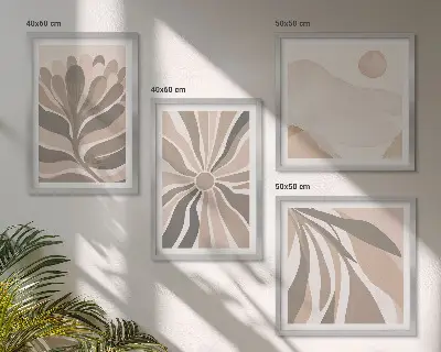 Set de 4 cuadros decorativos para salón con diseño de patrones abstractos de plantas