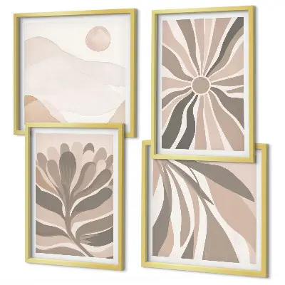 Set de 4 cuadros decorativos para salón con diseño de patrones abstractos de plantas