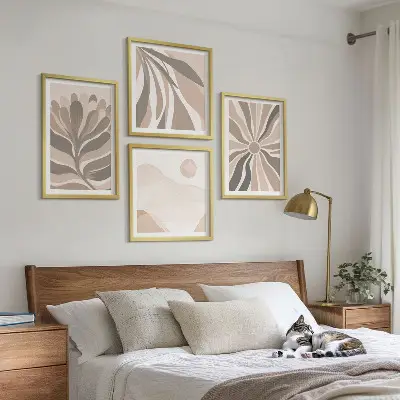 Set de 4 cuadros decorativos para salón con diseño de patrones abstractos de plantas