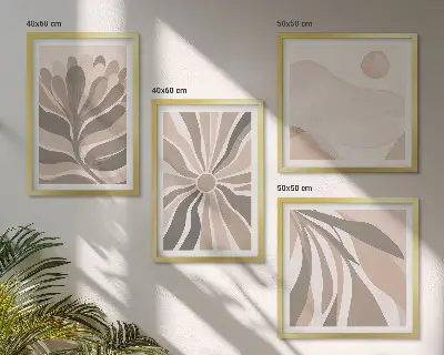 Set de 4 cuadros decorativos para salón con diseño de patrones abstractos de plantas