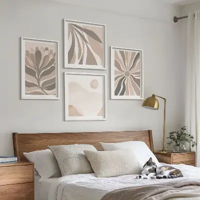 Set de 4 cuadros decorativos para salón con diseño de patrones abstractos de plantas
