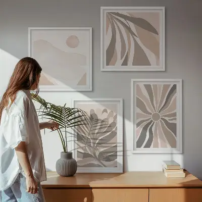 Set de 4 cuadros decorativos para salón con diseño de patrones abstractos de plantas