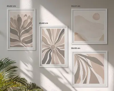 Set de 4 cuadros decorativos para salón con diseño de patrones abstractos de plantas