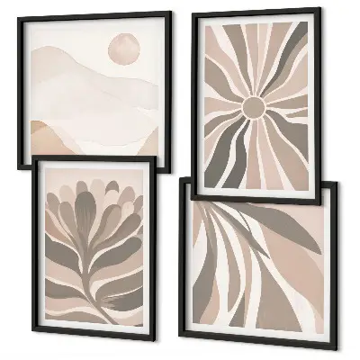 Set de 4 cuadros decorativos para salón con diseño de patrones abstractos de plantas