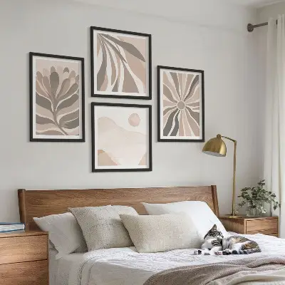 Set de 4 cuadros decorativos para salón con diseño de patrones abstractos de plantas