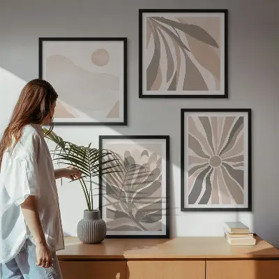 Set de 4 cuadros decorativos para salón con diseño de patrones abstractos de plantas