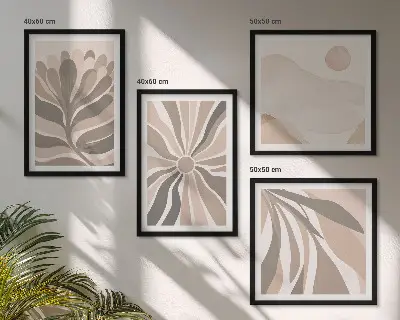Set de 4 cuadros decorativos para salón con diseño de patrones abstractos de plantas