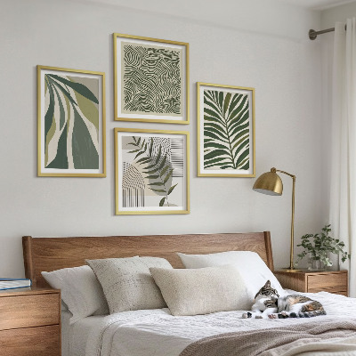 Set de cuadros modernos para salón Hojas, olas, ilustraciones en tonos pastel