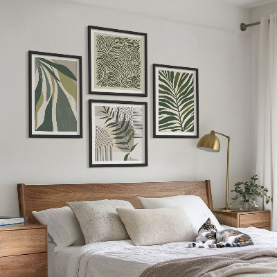 Set de cuadros modernos para salón Hojas, olas, ilustraciones en tonos pastel