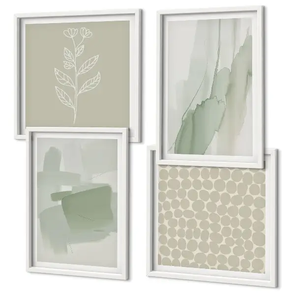 Set de 4 cuadros de plantas abstractas en acuarela para salón