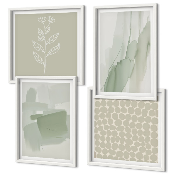 Set de 4 cuadros para salón Plantas abstractas en acuarela
