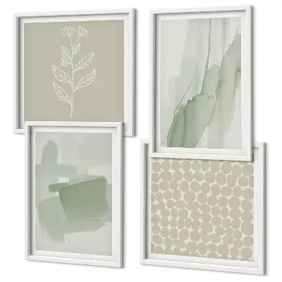 Set de 4 cuadros de plantas abstractas en acuarela para salón