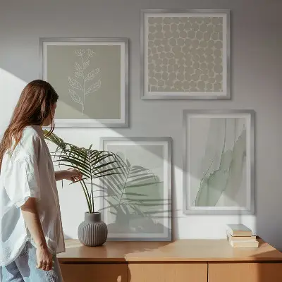 Set de 4 cuadros de plantas abstractas en acuarela para salón