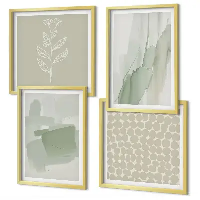 Set de 4 cuadros de plantas abstractas en acuarela para salón