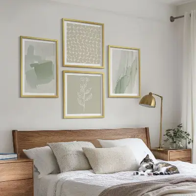 Set de 4 cuadros de plantas abstractas en acuarela para salón