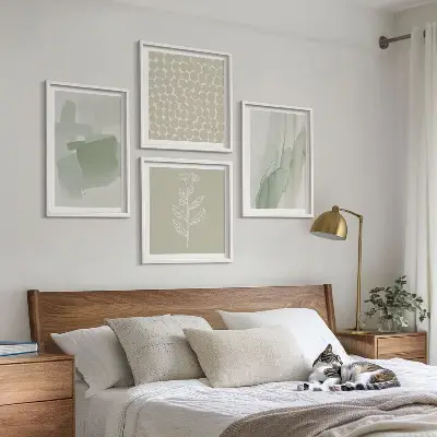 Set de 4 cuadros de plantas abstractas en acuarela para salón