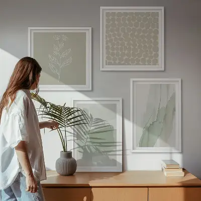 Set de 4 cuadros de plantas abstractas en acuarela para salón