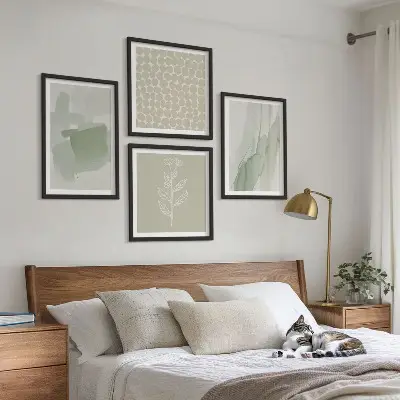 Set de 4 cuadros de plantas abstractas en acuarela para salón
