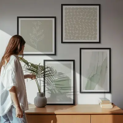 Set de 4 cuadros de plantas abstractas en acuarela para salón