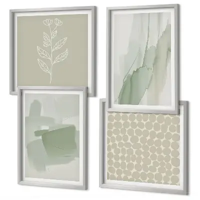 Set de 4 cuadros de plantas abstractas en acuarela para salón