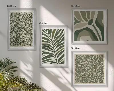 Galería de pared con patrones de hojas y formas onduladas