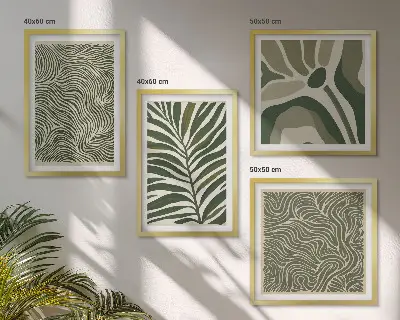 Galería de pared con patrones de hojas y formas onduladas
